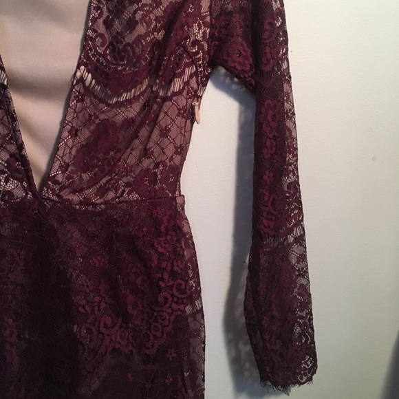 Deep Plunge V-neck dark purple lacey mini dress - Picture 3 of 8